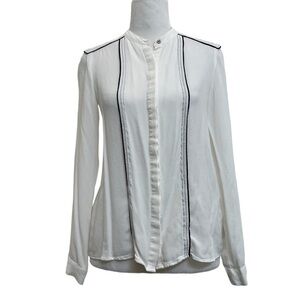 3/$25 Zara White & Black Contrast Flowy Crepe Collarless Button Up Blouse